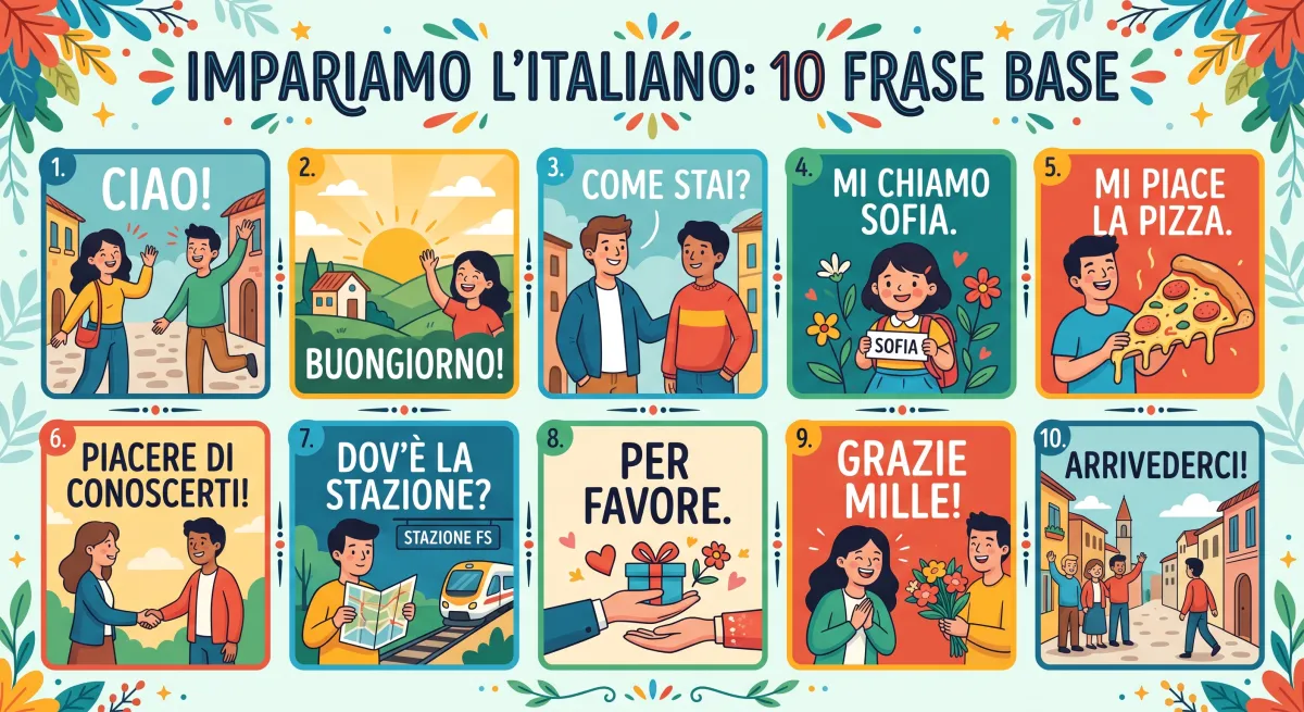Come stai? ;) po włosku: CIAO, COME STAI?, MI CHIAMO SOFIA., BUONGIORNO!, PIACERE DI CONOSCERTI!, DOV'È LA STAZIONE?, …